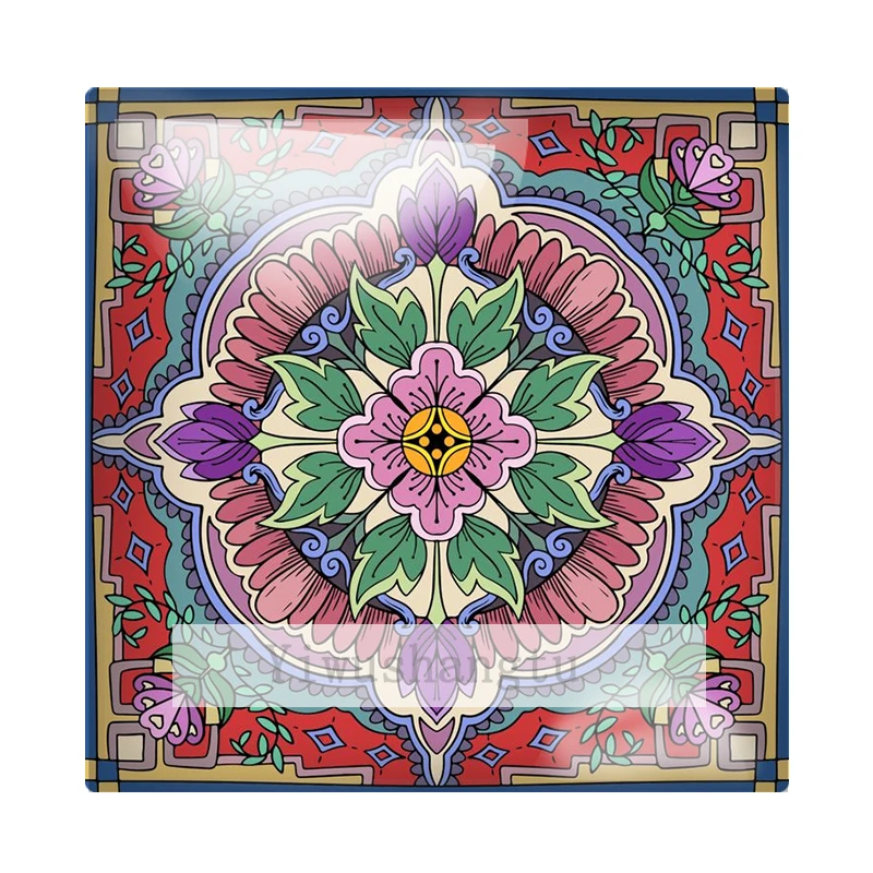 Colourful Fancy cloth mandala flower Art Painting 12mm/20mm/25mm/30mm Square photo glass cabochon demo flat back Making findings