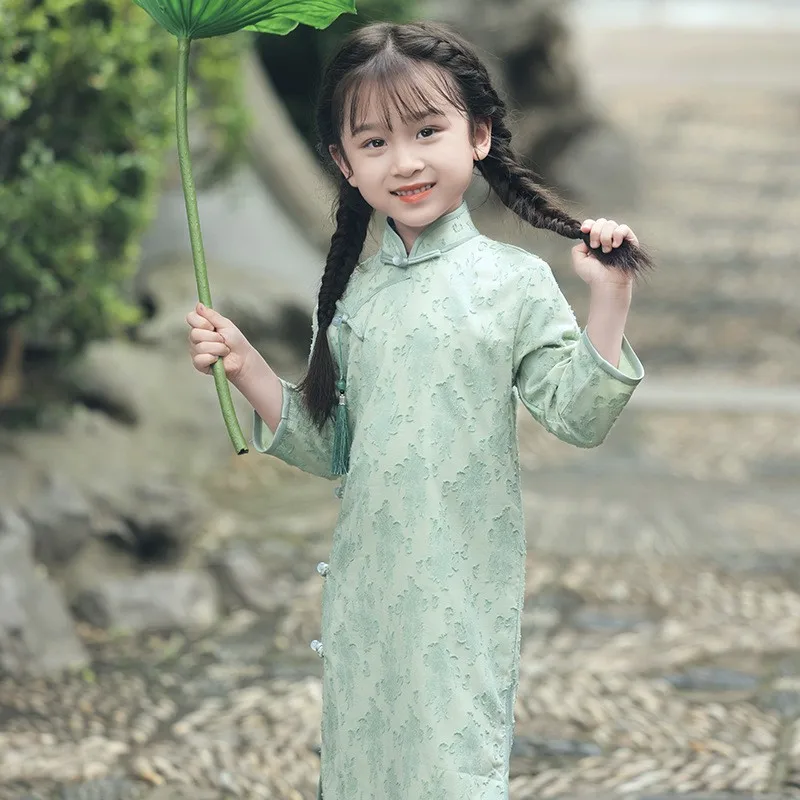 Cute Girl's Qipao Improved Chinese Style Child Dresses Elegant Button Vestidos Kids Banquet Gown Flower Girls Wedding Cheongsam