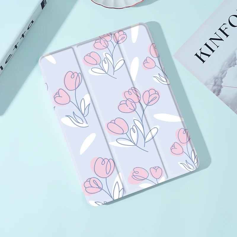 Flower Case for iPad Air4/5 10.9in，for iPad Pro 12.9, MiNi 4/5/6 Cover,With Pen Holder,Auto Wake/Sleep Cover