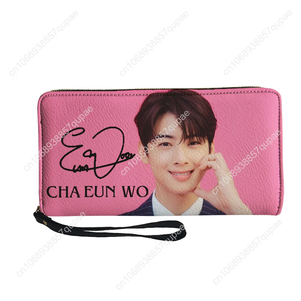 KPOP Cha Eun Woo Custom Wallet Purse Mens Womens Teenagers Zipper Long Wallets Double Print  Portable Wallet Gift Bag