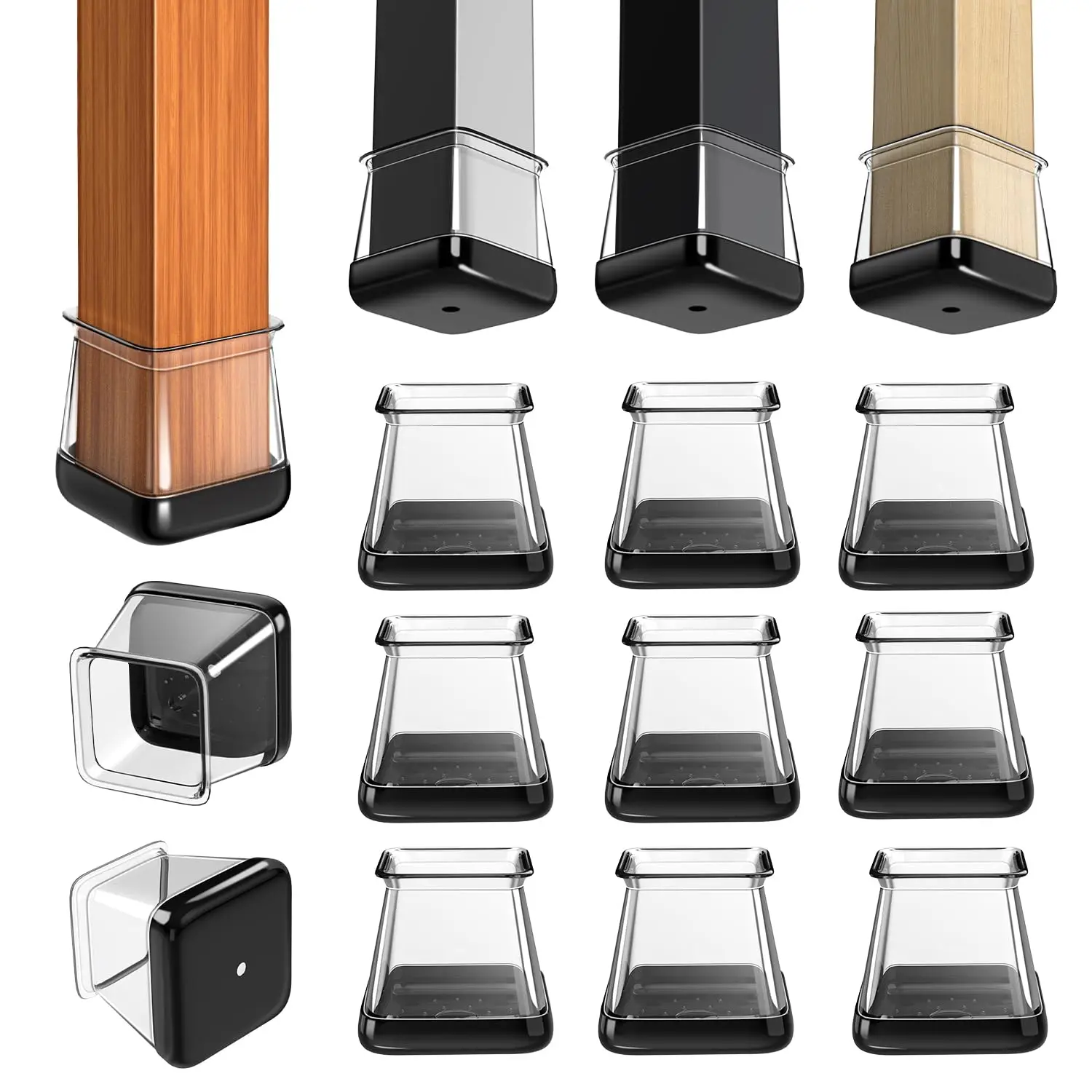 16pcs Chair Leg Square Slider, Carpet Wooden Floor Available, Furniture Leg Guard Cap, Carpet Protector Table Foot Cover Cup