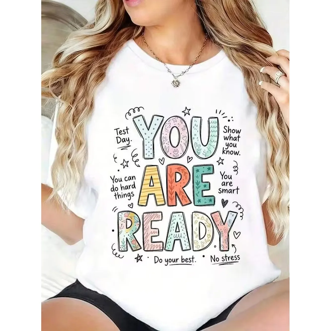 100% Cotton Summer Outfits For Women You Are Ready Test Day Teachers Students Testing Week School T-Shirt Womens Soft Short Sleeve Top, Stylish Comfy Tee For Women Graphic Tees