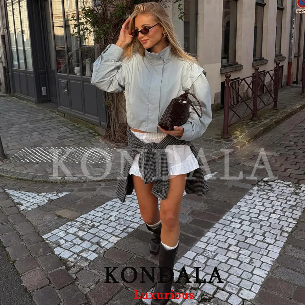 KONDALA HighStreet Casual Chic Women Jacket Turtleneck Zipper Long Sleeve Short Jacket Fashion 2026 Spring Summer Holiday Jacket