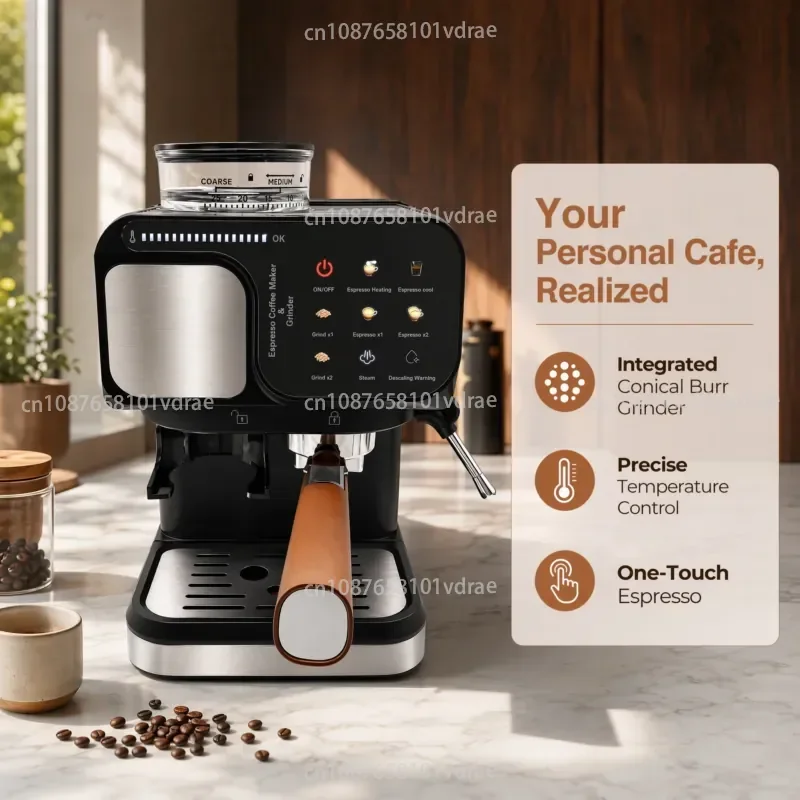 High-pressure Espresso Machine with Grinding Function for Hot and Cold Coffee Extraction 1200W