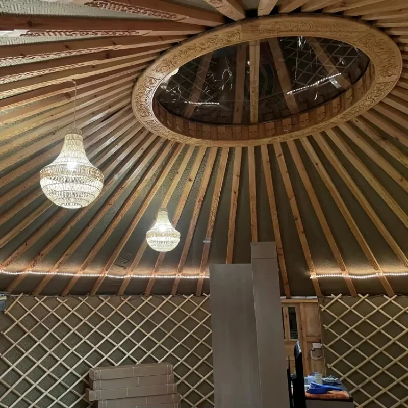 High Quality Steel Frame Outdoor Mongolian Yurt House Geodesic Safari Tents for Camp Site