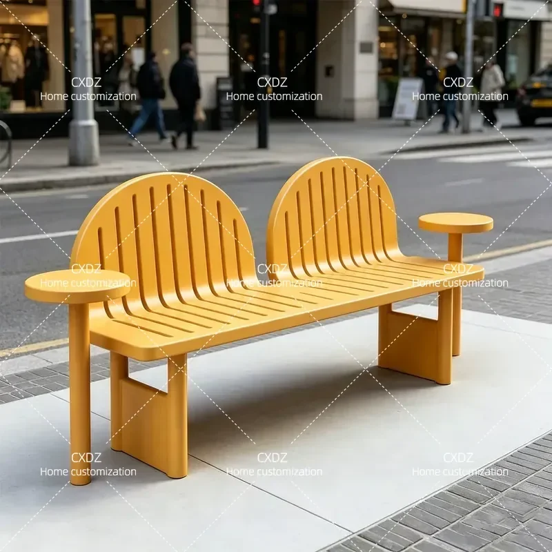 Outdoor Metal Park Bench Modern Simple Rest Chair for Public Community Commercial Street Leisure Seating