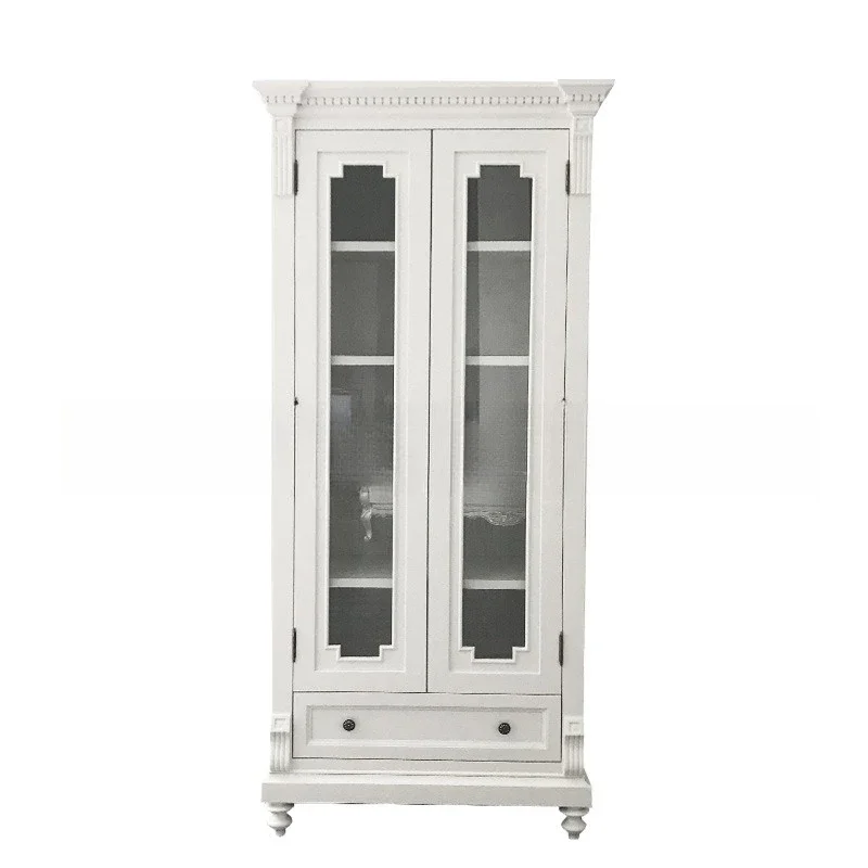 

American double door, solid wood home bookshelf, two door display living room full floor storage wine cabinet