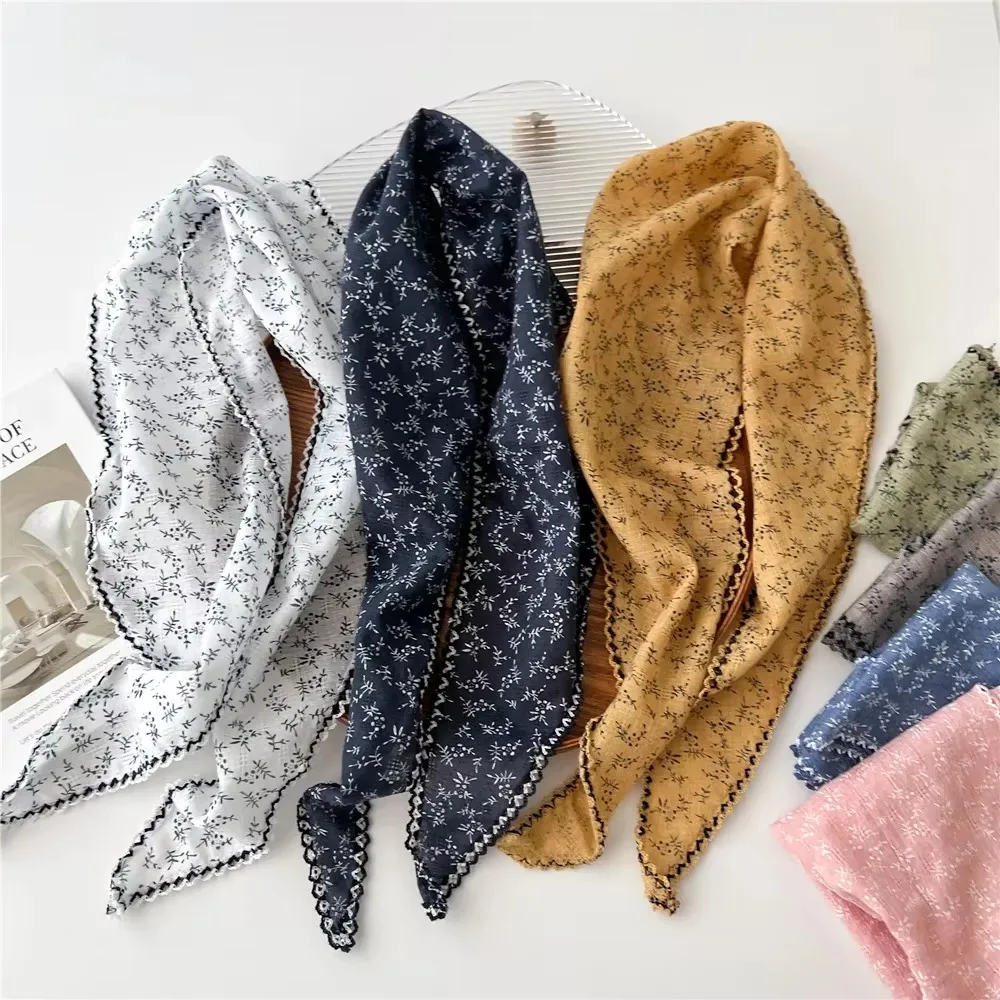 

New Floral Printing Triangle Headscarf Thin Solid Color Hair Scarf Headband Vintage Sun Protective Scarf Summer Outdoor
