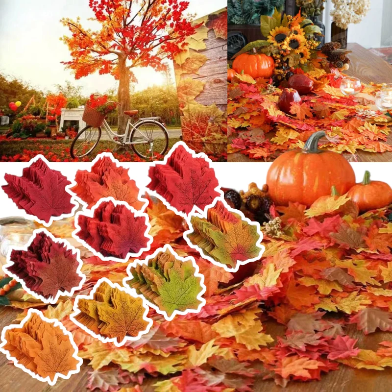 50-500PCS Artificial Maple Leaves Assorted Colors,Home Fall Decor Maple Leaf for Halloween Thanksgiving Day Wedding Party Crafts