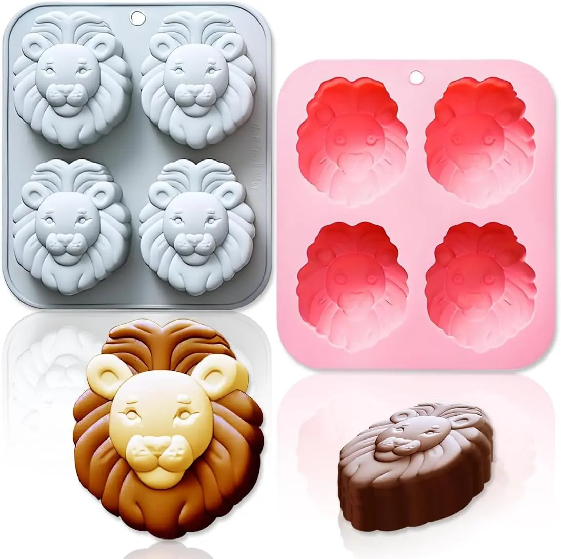 

Lion Head Silicone Mold 4 Cavity 3D Male Lion's Head Shape Molds Tray DIY Baking Decorating Tools for Chocolate Gummy Candy
