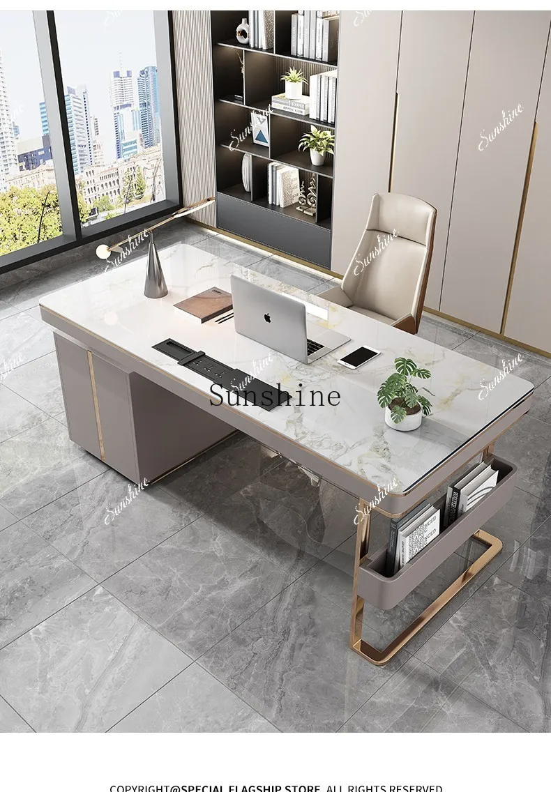 

Light luxury desk computer desk integrated table modern simple high-end home desk table rock slab