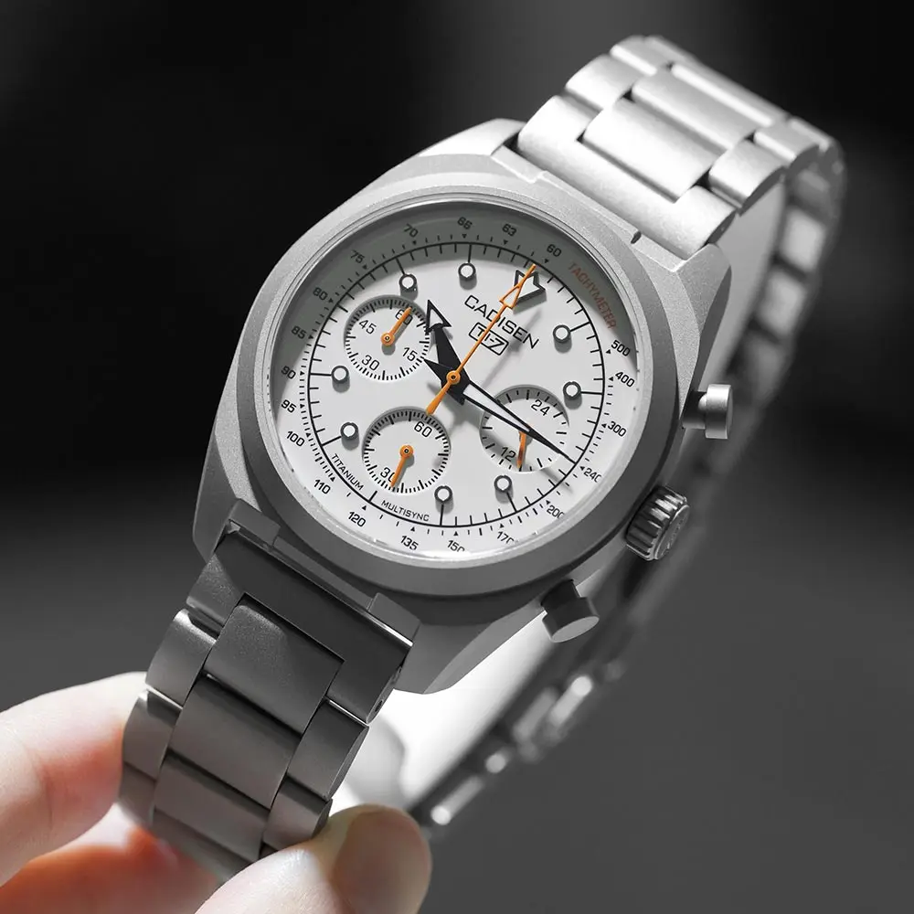 CADISEN TI-7 MULTISYNC Titanium Strap Moon Mens Watches Quartz Chronograph Japan TMI VK63 Movement  Luxury Gift For Men Watch