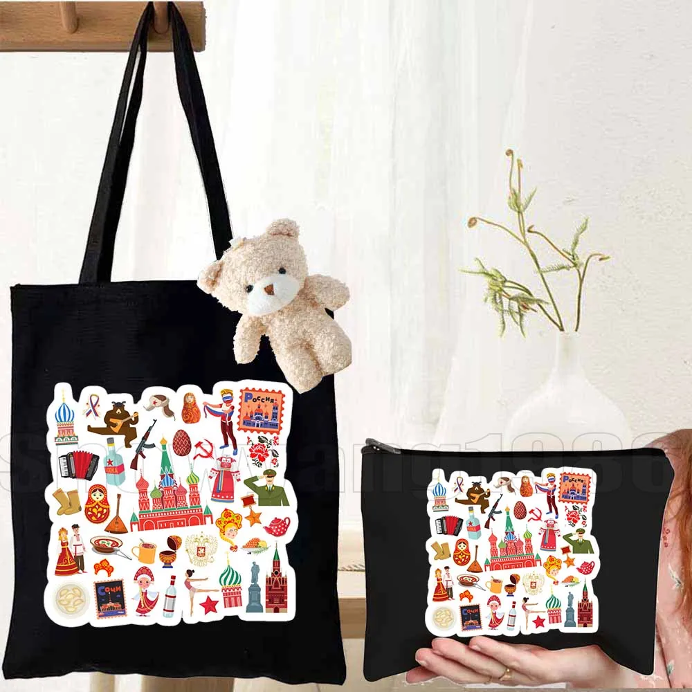 3pcs Brazil Canada France Germany Greece Canvas Tote Bag Sweden Italy Mexico Russia USA Japan Travel Icons Shopping Eco Handbag
