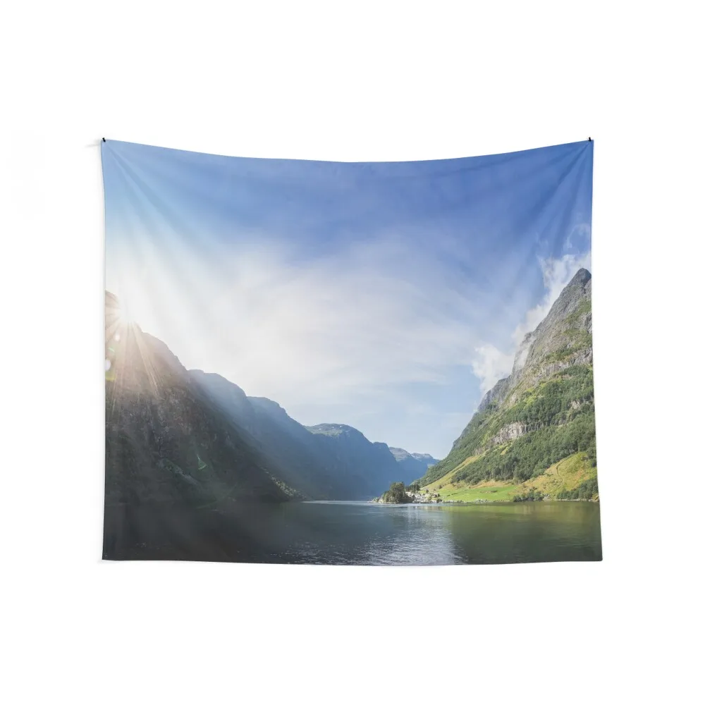 Sunrise over Fjord Village - Wide Panorama Tapestry On The Wall Bedrooms Decor Home Decoration Tapestry