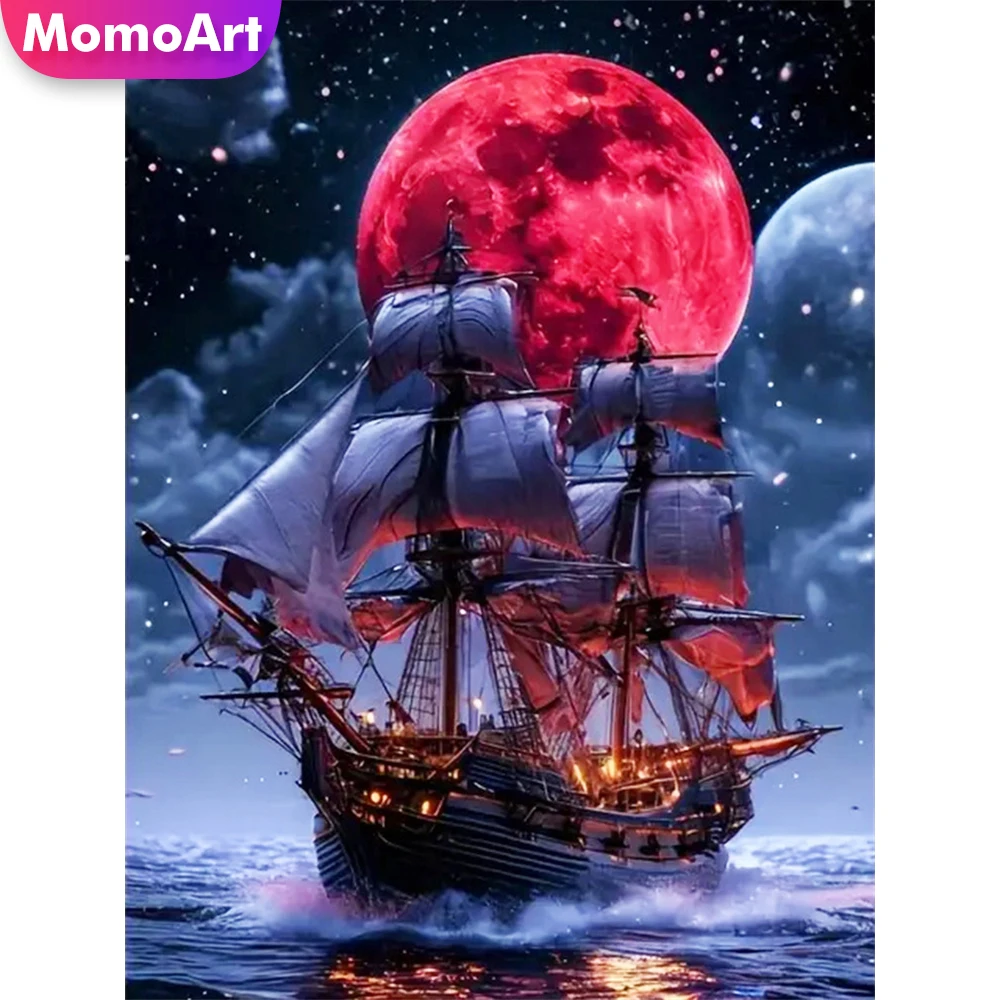 Momoart New Arrival Diamond Painting Ship Landscape Picture Rhinestones Diamond Mosaic Moon DIY Cross Stitch Handmade Hobby