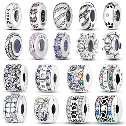 Se adapta a pulseras originales Qikaola, cuentas espaciadoras de silicona con forma de garra de gato y mariposa de Plata de Ley 925, joyería fina DIY de circón colorido