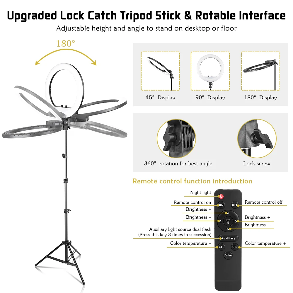 SH 18 بوصة LED مصباح مصمم على شكل حلقة عدة مع الإضاءة حامل ثلاثي القوائم عكس الضوء 2700K-5700K ل يوتيوب تيك توك فيديو ماكياج التصوير استوديو