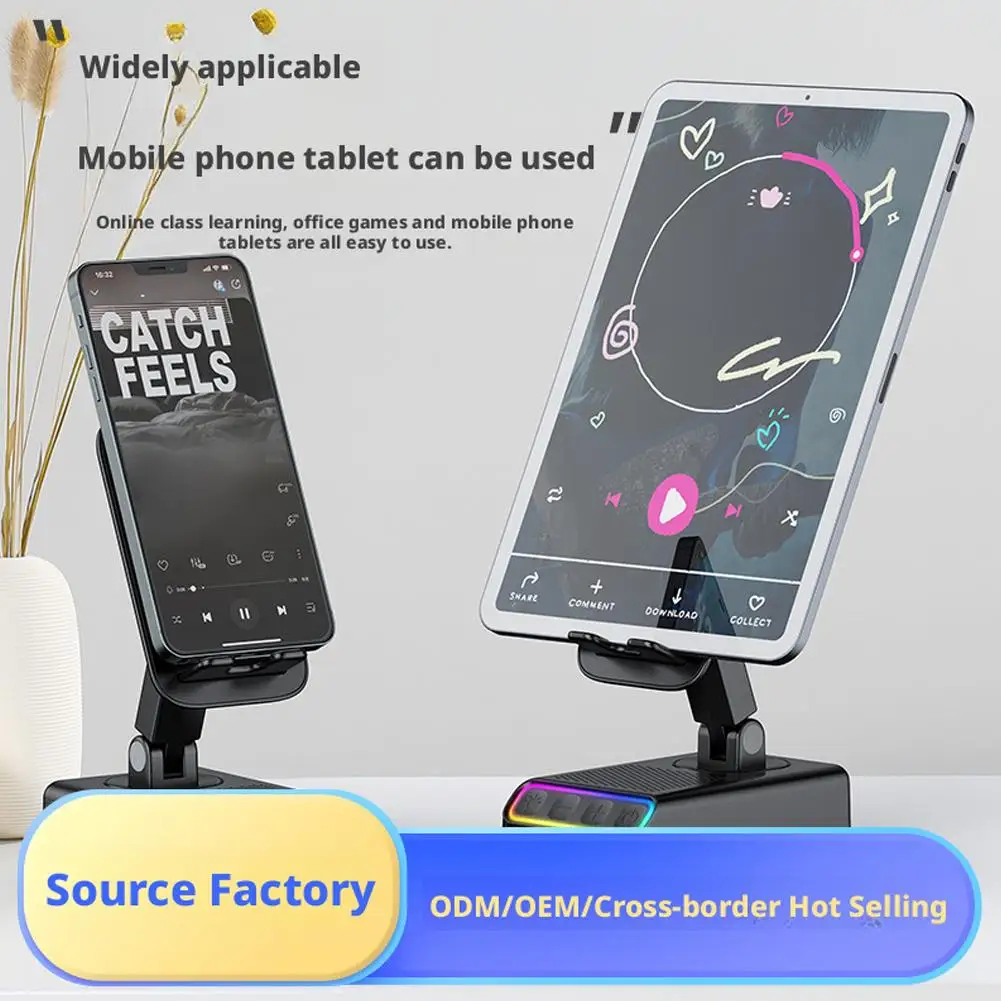 Adjustable Cell Phone Stand With Wireless Induction Bluetooth Speaker Wireless Audio Bluetooth Speaker Foldable Holder