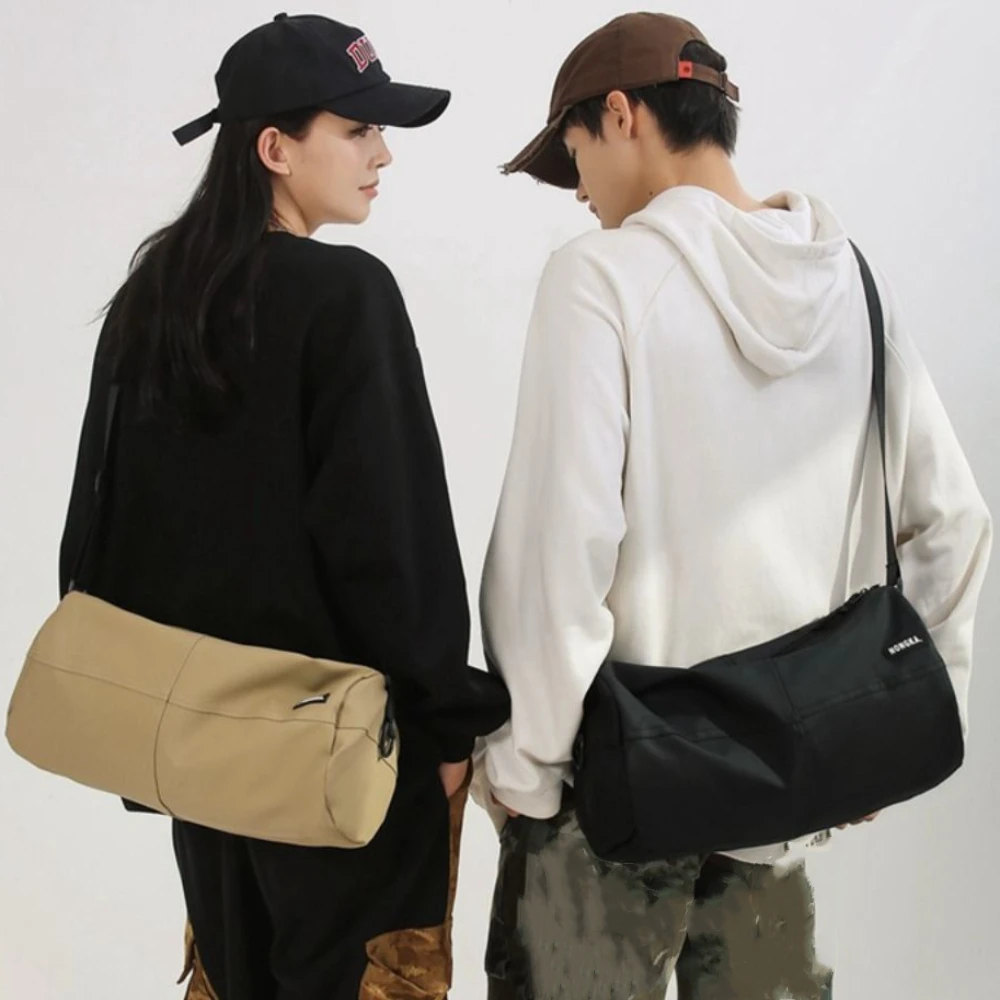 

Causal Sports Shoulder Bag Solid Color Large Capacity Nylon Cloth Shoulder Bag Lightweight Leisure Cylinder Messenger Bag