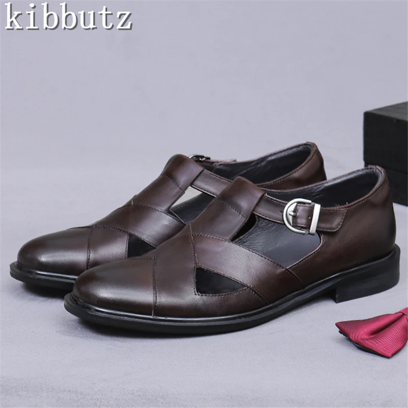 

Men New Summer Fashion Cowhide Sandals Lightweight Breathable Cover Toe Genuine Leather Business Casual Shoes