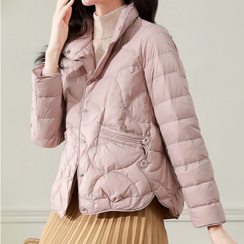 Short Puffer Coats Lightweight Women Jacket Fashion Casual Down Jacket Standing Collar Slim Solid Parka Classy Warm Coats Down