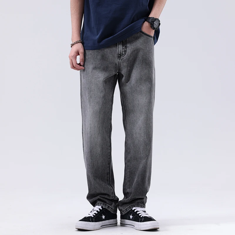 Amerikaanse retro casual losse rechte denim jeans voor heren herfst hoge kwaliteit zwart grijs gewassen streetwear broek plus maat 40