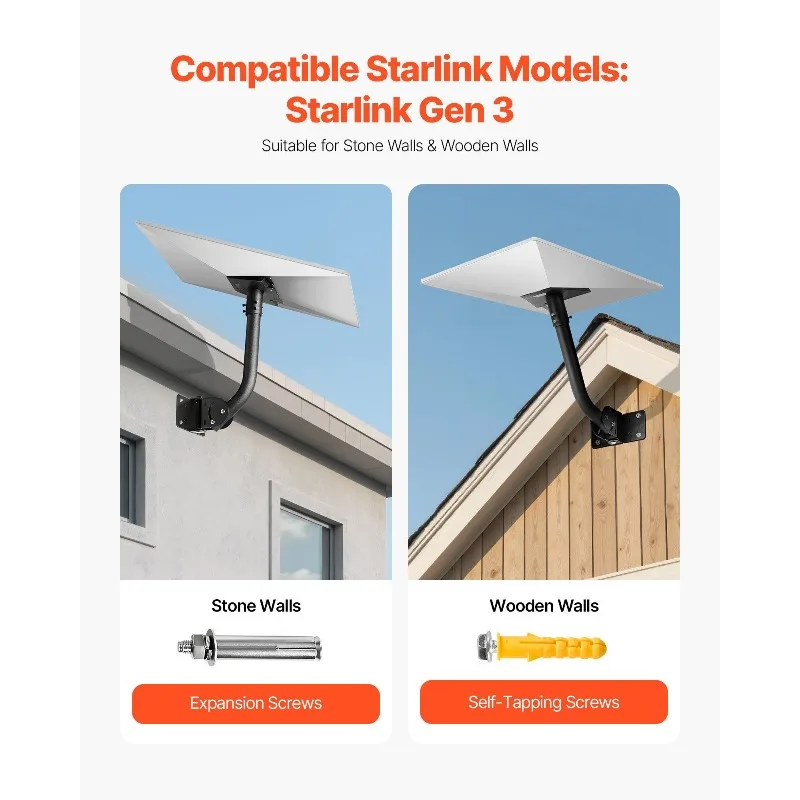 Starlink Gen 3 Mount Adjustable Wall Mounting Standard Gen 3 Pipe Kit