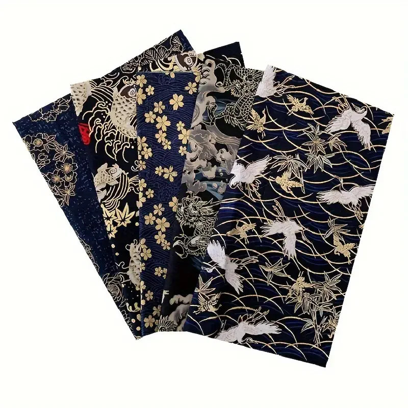 5pcs Japanese fabric block printed cotton wrap quilted fabric bundle for DIY sewing scrapbook quilting craft patchwork