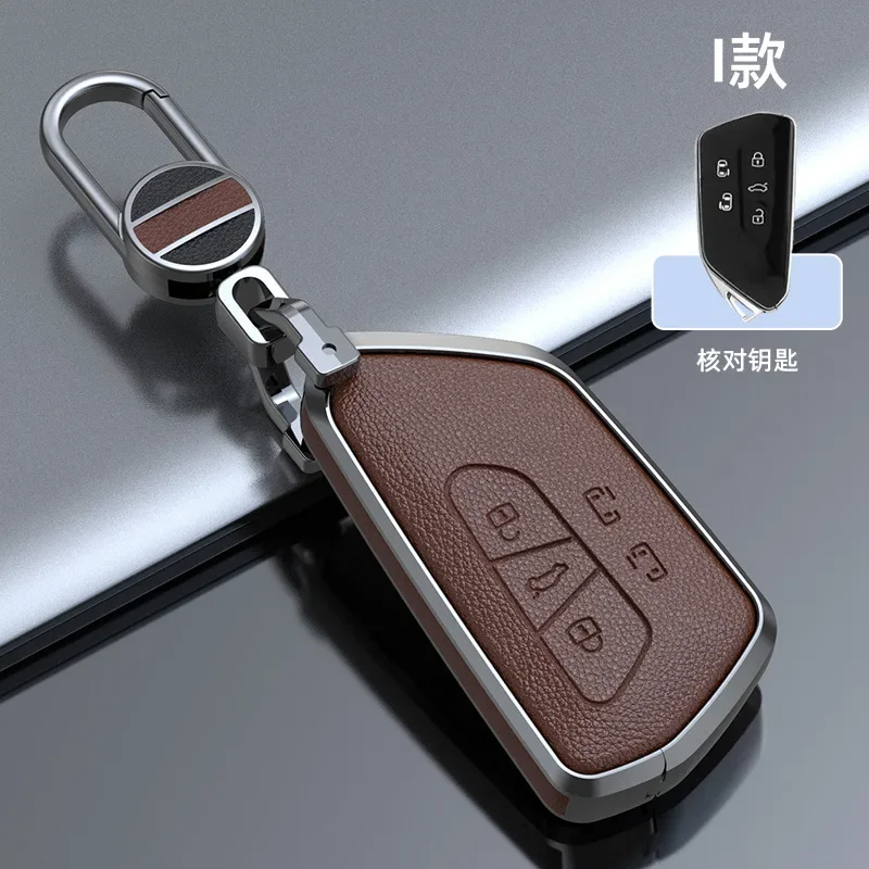 Leather Car Key Cover for VW Volkswagen Golf 8 Mk8 2020 Skoda 5 Buttons Smart Keyless Remote Control Fob Cases Keychain Holder