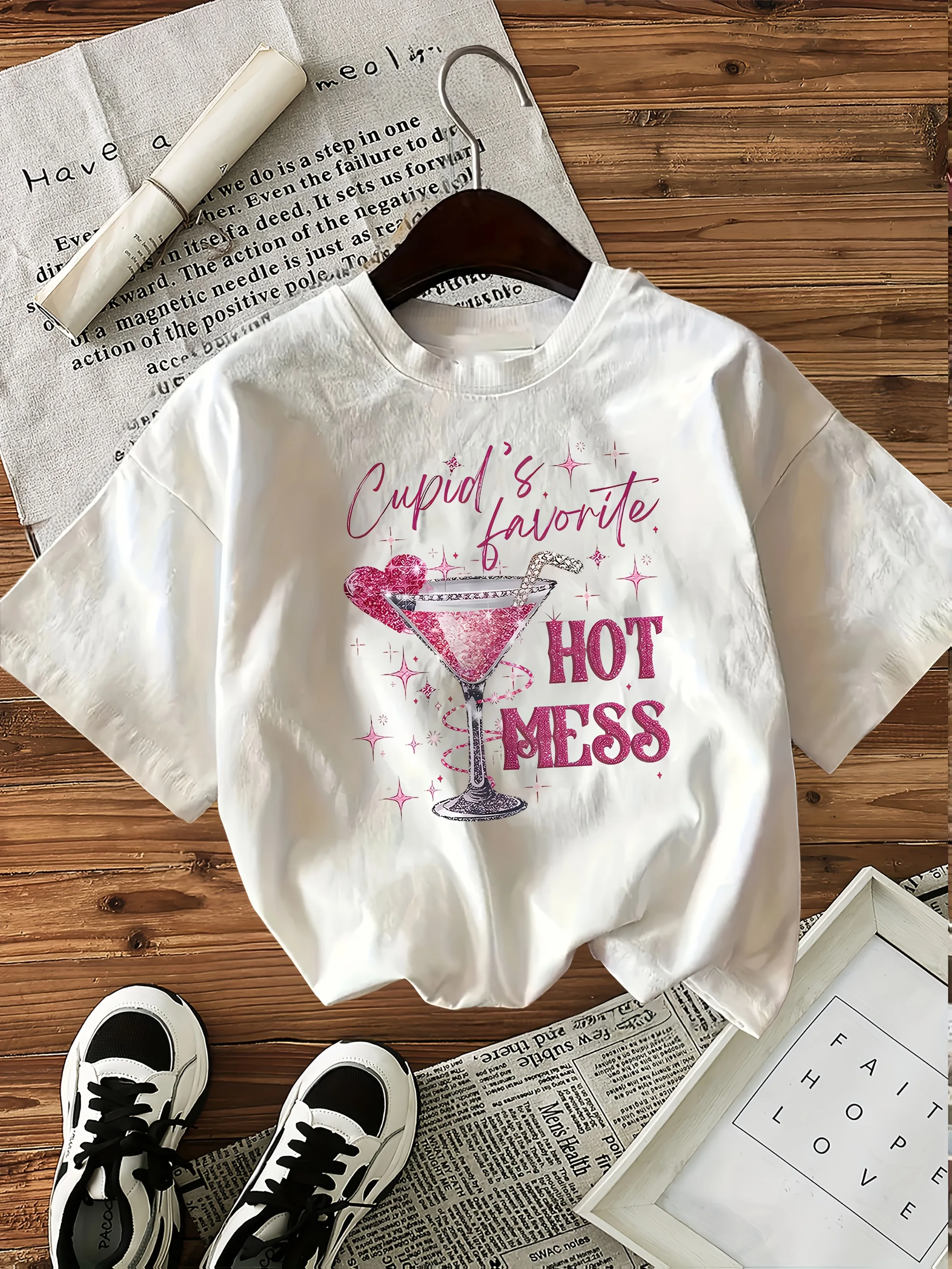 

Pink Cocktail Hot Mess Printed Summer Women's Top T-shirt Short Sleeve Round Neck Casual Summer Women's Tshirt Clothing