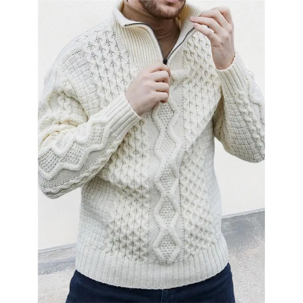 

Men's Knitted Long Sleeve High Collar Sweater Autumn Winter New Style Cross-Border Fashionable Twist Knitwear Straight Cut Co...