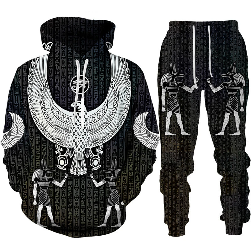 Ancient Horus Egyptian Style 3D Print Tracksuit Set Man Woman Hoodie+Pants 2pcs Set Oversized Casual Streetwear Pullover Clothes