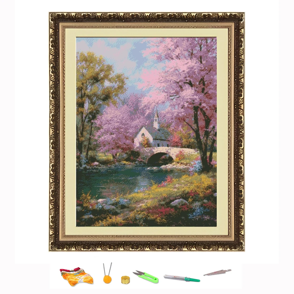 

Вышивка крестиком «Дом за мостом» Нить для рисования DIY Набор для рукоделия Украсьте печатную на Canva 11CT