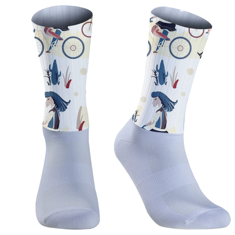 New Aero Anti Summer Slip Silicone Socks  Cycling Socks Men Bicycle Sport Running Bike Socks