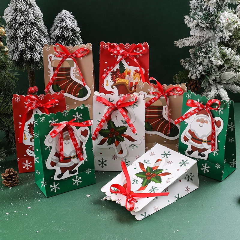 5pcs Christmas Paper Bags Creative Bow Snowflake Accompanying Candy Gift Bags Creative Cute Christmas Gift Bags