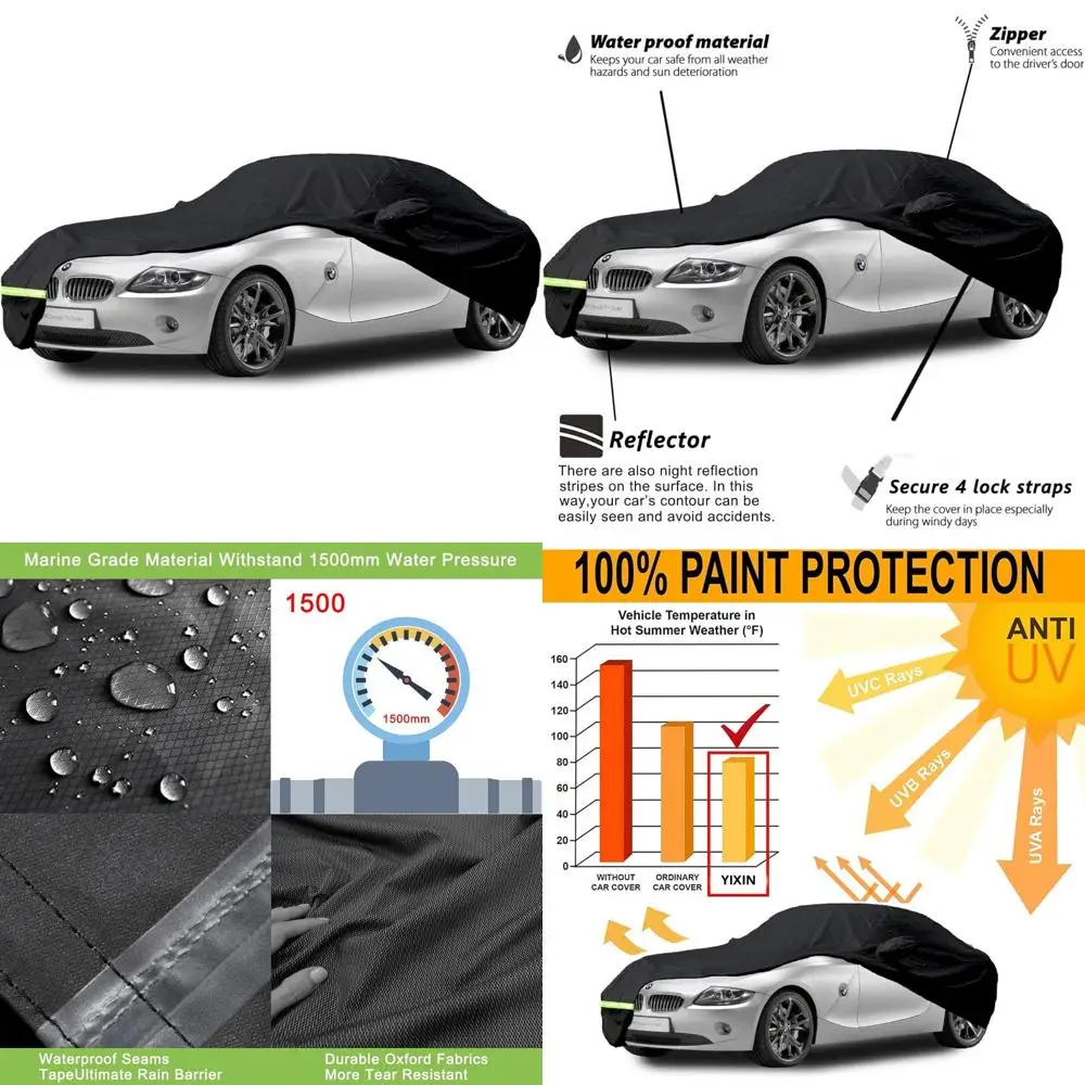

Waterproof Car Cover for 2003-2008 BMW Z4 - 210T Fabric, 100% Waterproof, Windproof Straps, Single Door Zipper Access