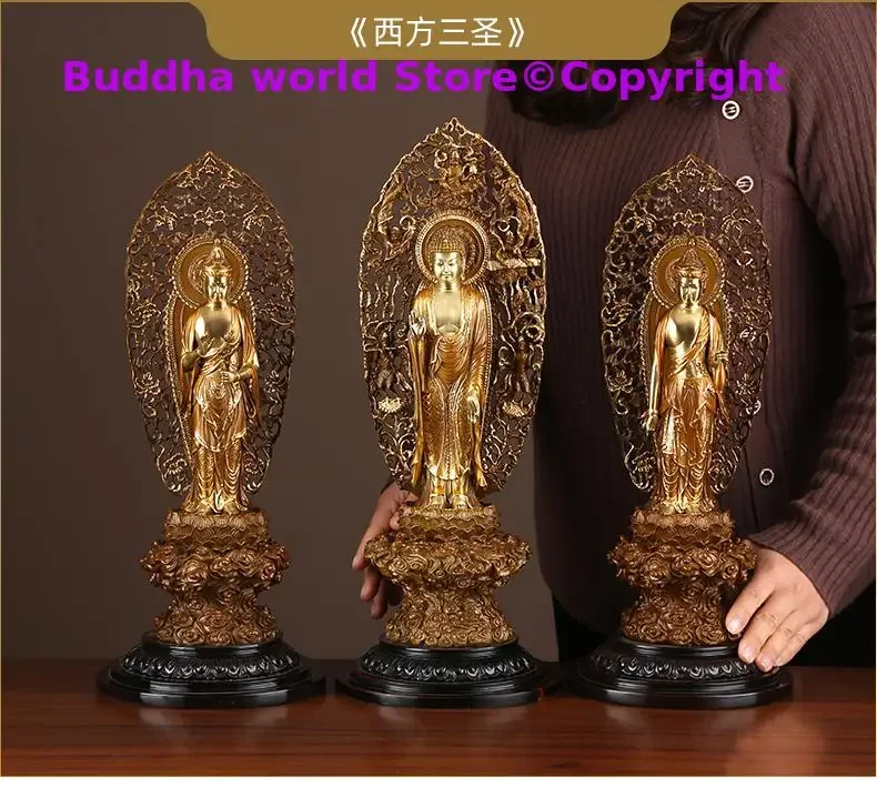 large A SET 3P High grade gilding SAN SHENG Amitayus Guanyin Mahasthamaprapta bodhisattva Buddha statue HOME shrine protection