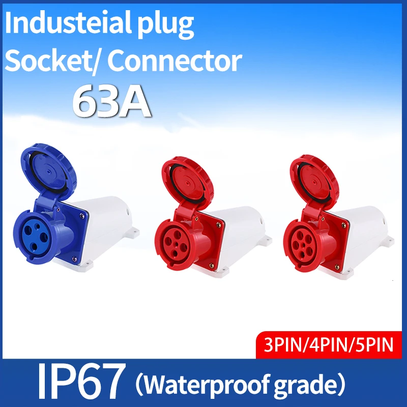 

Waterproof Industrial Plug3/4 /5 Pin dustproof socket IP67 Male and Female 63A Mounted industrial socket 380V 415V