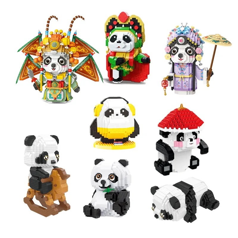Mini Blocks Chinese Opera Panda Cute Collection Figures Cartoon LOZ Bricks for Girls Gifts Cute Doll Fun Toy Adult Present