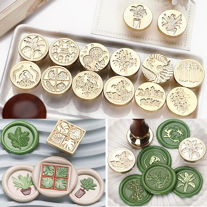 Green Plant Series Wax Seal Stamp Copper Head Envelopes Stamp Sealing For DIY Cards Scrapbooking Wedding Invitation Decor