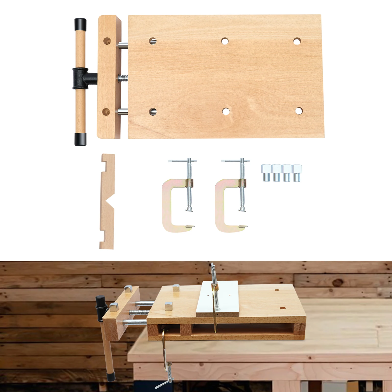 

CNCEST Hard Wood Workbench, Desktop Portable Woodworking Vise W/ Clamping& 2 G-Type Fixing for Wood Processing