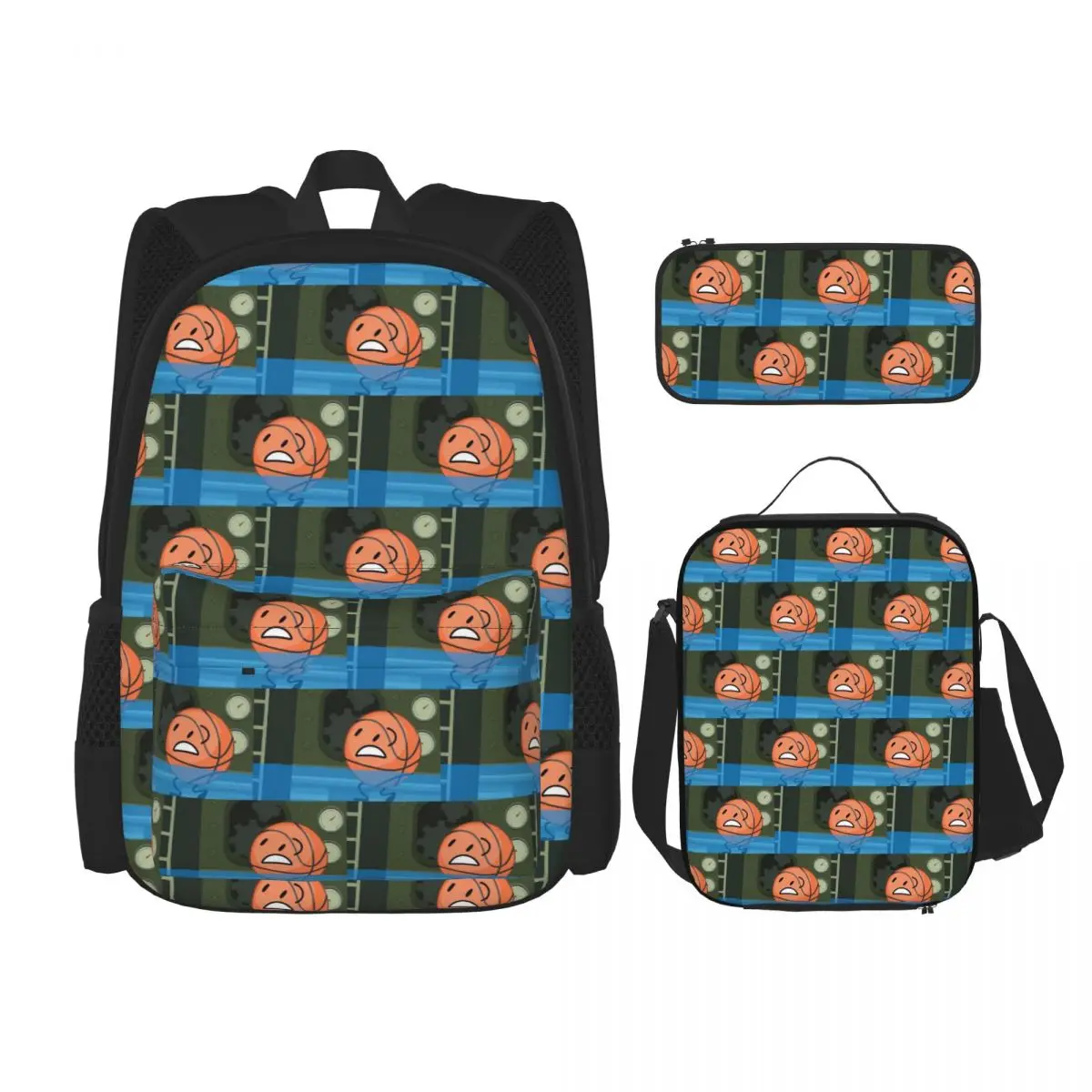Battle For Dream Island BFDI Basketball Backpacks Kids Bookbag School Bags Rucksack Lunch Bag Pen Bag Three-Piece Set