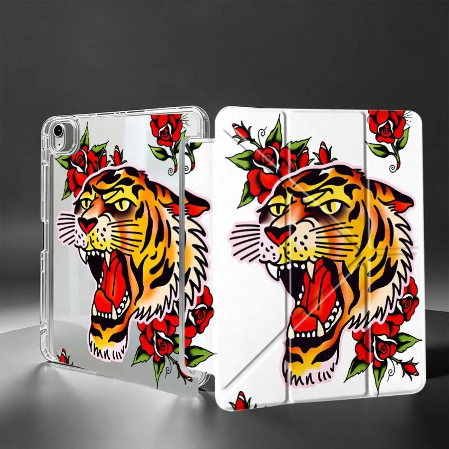 Tablet Case For Samsung Galaxy Tab A9 Plus S9 Plus S8 S7 FE S10 Lite A8 A11 With Pen Slot Cover Tiger Roses