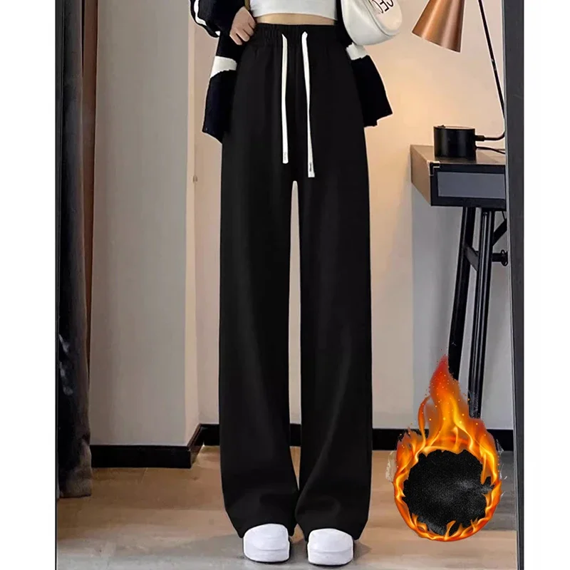 Winter Dame Fleece Thermische Hohe Taille Hosen Solide Mädchen Komfortable Plüsch Hosen Frauen Koreanische Mode Schnee Warme Hosen