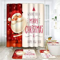 4 Pcs Shower Curtain Set Santa Claus Big Signboard Merry Christmas with Non-Slip Rugs Toilet Lid Cover and Bath Mat Bathroom