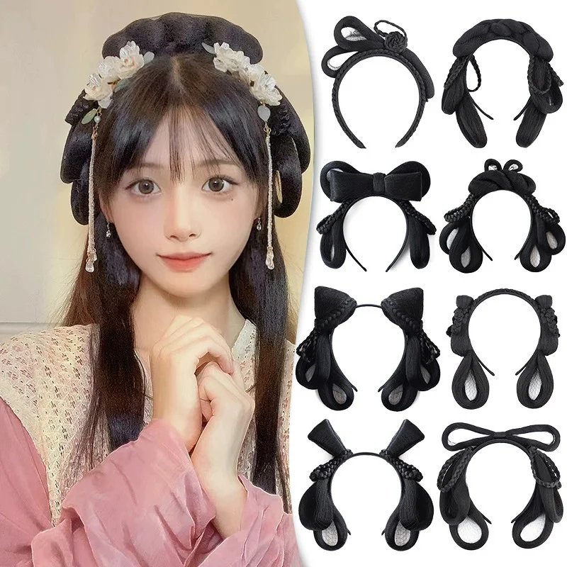 

All-in-One Hanfu Hairband Wig - Ming Dynasty Style Pre-Styled Bun with Built-in Volume Base Simple Clip-on Headband Wig