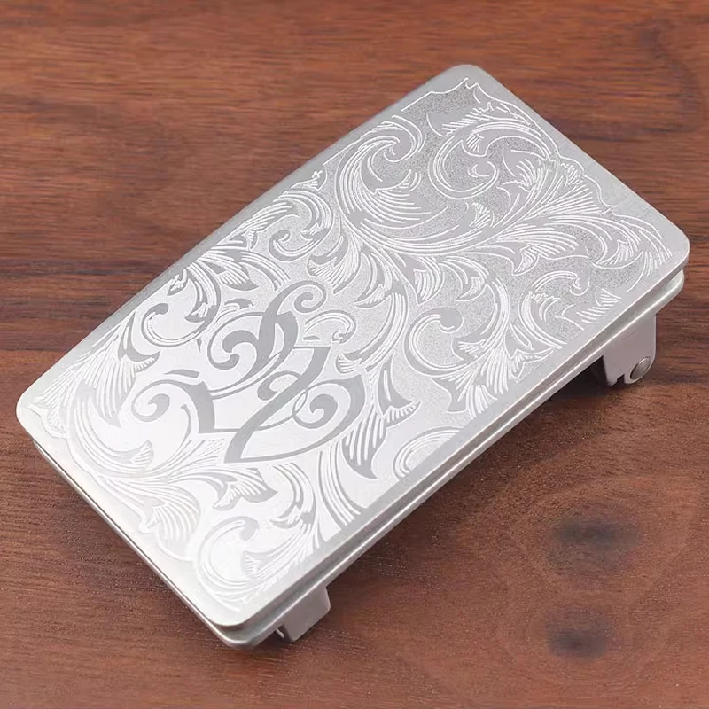 Carved Tang Grass Pattern Belt Buckle Pure Titanium Toothless Automatic Buckle Anti-allergic Titanium Single Buckle Without Belt