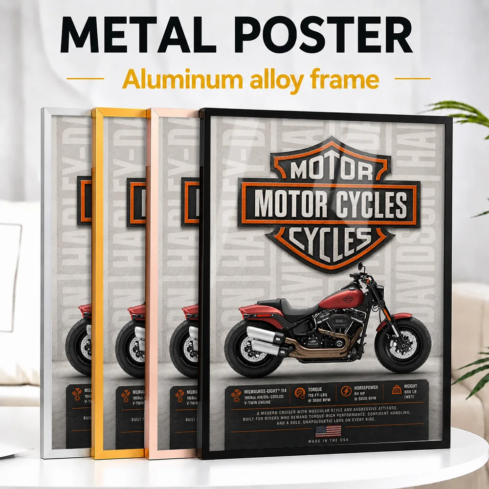 United States Cruiser Motorcycle Framed Aluminum Metal Poster Customized Photo Mechanical Detail Style Wall Art For Home Office