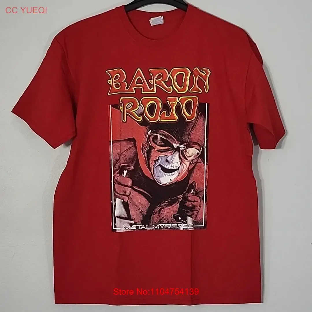 BARON ROJO Metalmorfosis XL camiseta roja para hombre Logo de banda vintage lavado ligeramente gráfico streetwear estirado versátil Casual