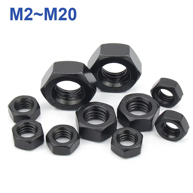 Black 304 Stainless Steel Hexagon Hex Nuts M2 M2.5 M3 M4 M5 M6 M8 M10 M12 M14 M16 M18 M20 metric hex nuts